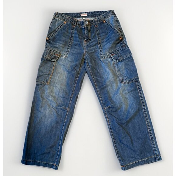 True Religion Big T Cargo Pants Women’s 29 Low Rise Baggy Jeans Embroidered Y2K - Picture 13 of 16